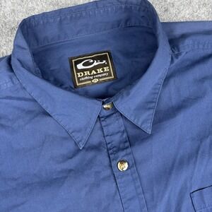 Drake Clothing Company Shirt Mens 2x Blue Button Down Short Sleeve Outdoor Hunt